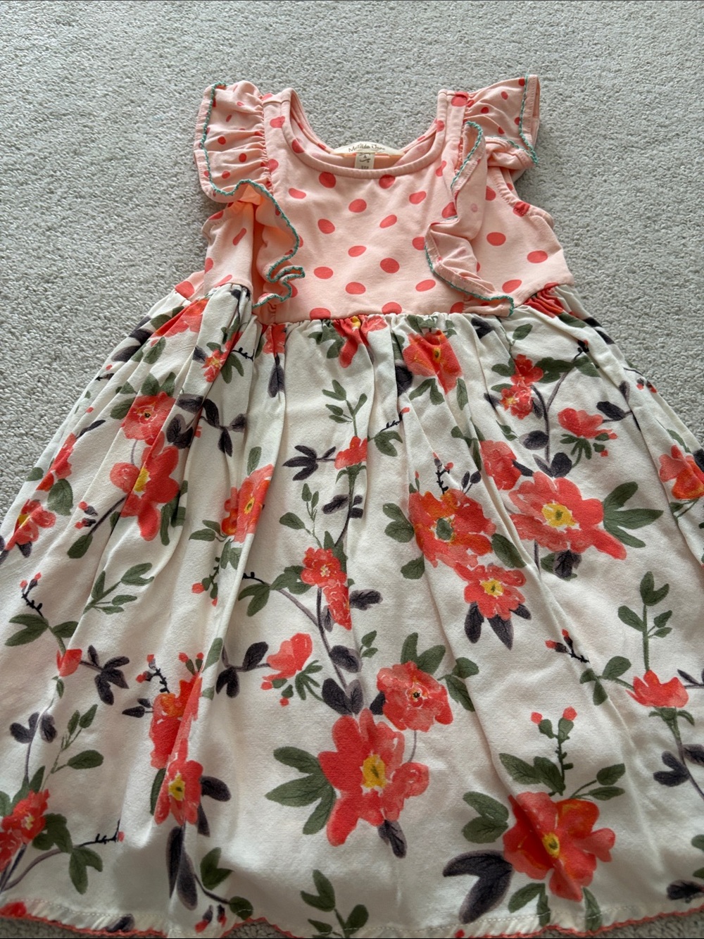 Matilda Jane Girls Red Polka Dot Floral Mixed Media Ruffle Dress Size 4